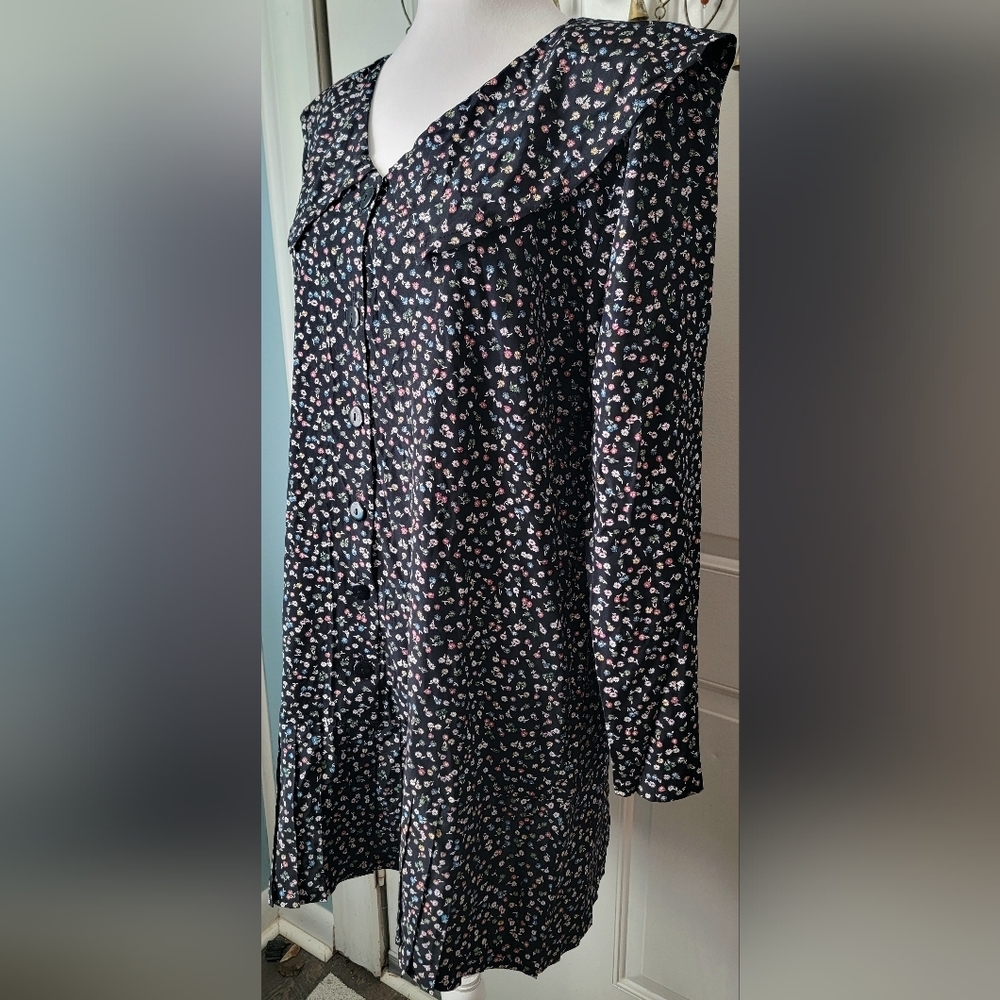 90s Vintg Rampage Drop Waist Mini Dress Juniors 11 Black Multi Ditzy Floral Dark